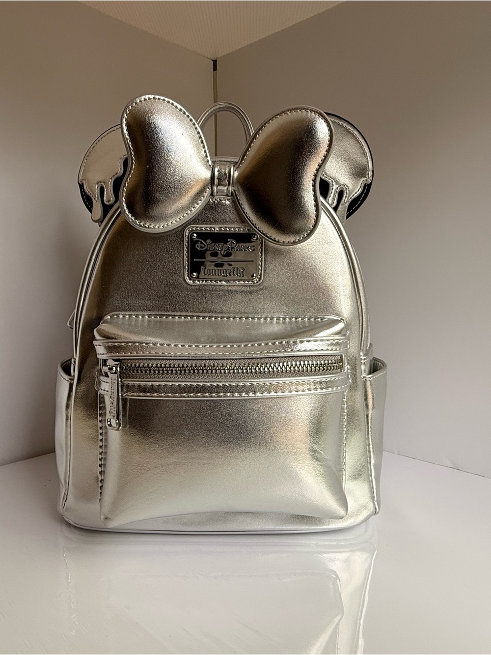 Loungefly Metallic Silver Minnie Mouse Ear Mini Backpack